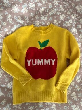 Kids 100% wool Yellow Sweater with Red Apple "YUMMY" Graphic